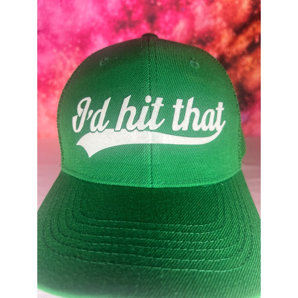 Green Id Hit That Trucker Hat Mesh Back Snapback Graphic Cap Humor Mens Womens